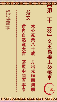 天后灵签22 妈祖灵签22解签:丁未属水利冬 宜其北方