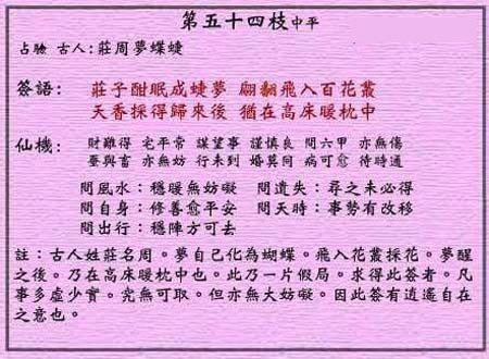 黄大仙灵签第54签解签:庄周梦蝶